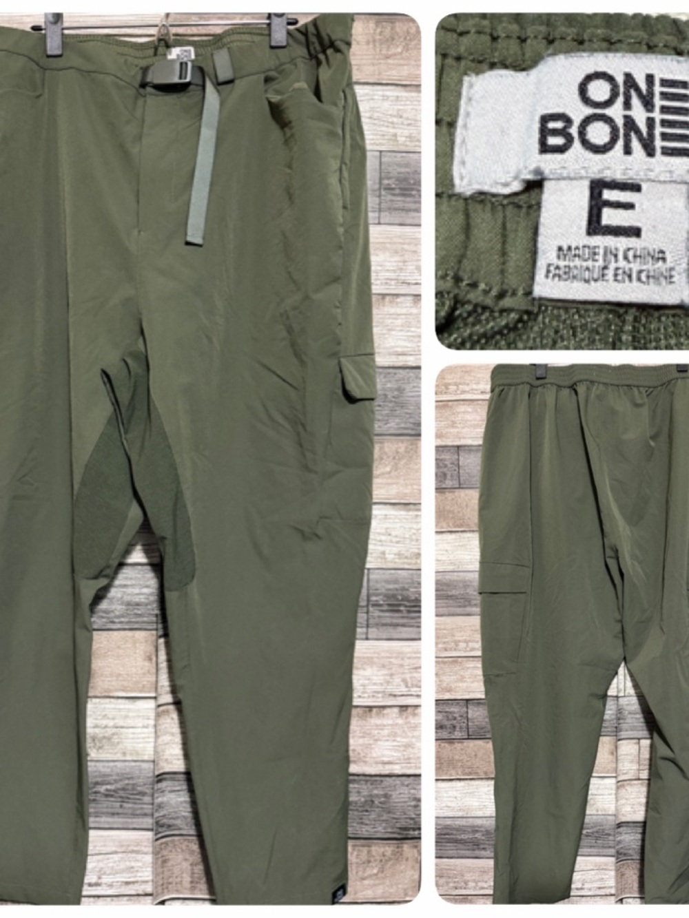 One Bone Men’s E (45-49) Cargo Hiking Pants Green Belted Stretch (Inseam 28)